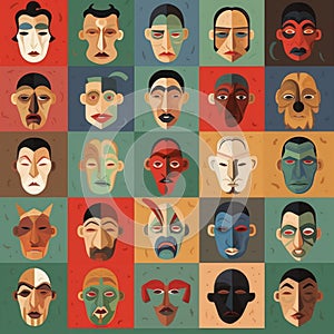 The image shows a collection of character faces.