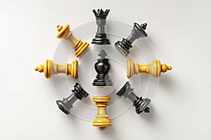 chess pieces circle on white background