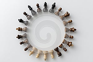 chess pieces circle on white background