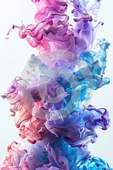 The image shows a colorful smoke. The colors are pink, blue, and purple. The smoke is rising up from the bottom of the image. The