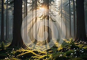 sunlit forest morning