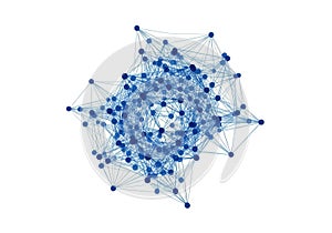 Complex network visualization depicting interconnected nodes and pathways