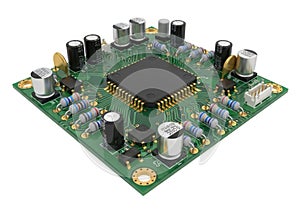 Electronic circuit board with microcontroller and capacitors for embedded systems applications
