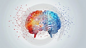 The image shows a human brain with a glowing network of connections