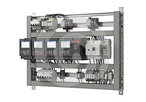 Industrial control panel with programmable logic controllers and electrical components