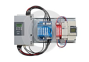 Industrial control panel with programmable logic controller and automation components
