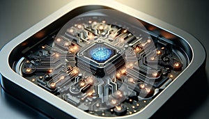 The image shows an innovative chip designed to integrate AI technologies