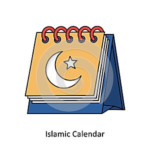 Vector art of islamic calendar, featuring a crescent moon and star symbol, representing important dates and observances