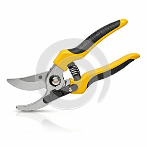 Bright yellow and black handheld pruning shears for gardening tasks