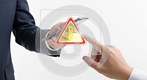 A hand selecting a digital representation of a burger from a touchscreen interface. isolated on white background