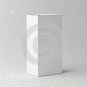 Plain white rectangular box standing upright on transparent background