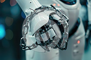 The image shows a robot restrained by chains, representing limitations in AI control and technology AIG62