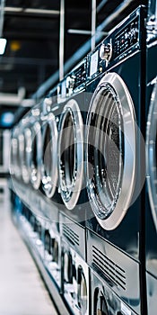Row of Washing Machines in Laundromat photo
