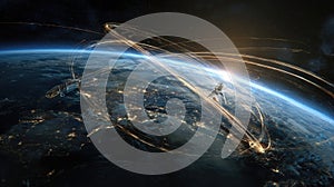 satellite orbiting earth glowing trails