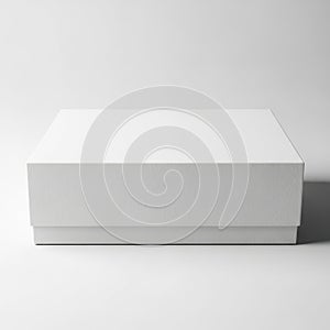Minimalist white rectangular box resting on a plain surface with subtle shadow