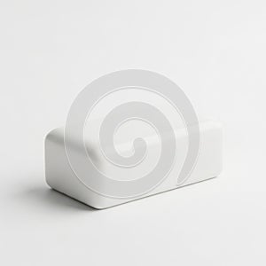 Minimalist white rectangular object with rounded edges on a plain background