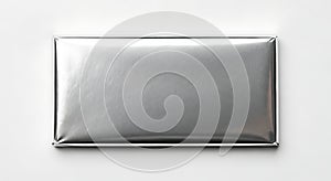 Shiny metallic rectangular object placed on a plain background