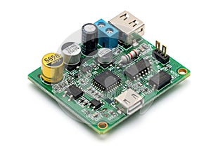 Compact electronic development board with capacitors and microcontroller components