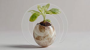 small plant growing eggshell