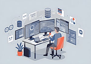 software developer working on multiple screens