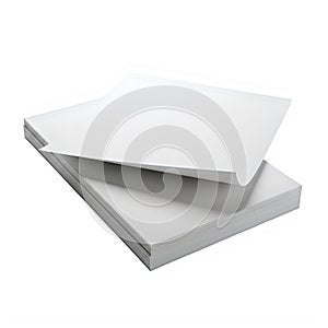 A stack of clean, white printer paper on a white background