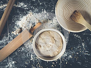 Topview of how to prepare your own homemade sourdough bread photo
