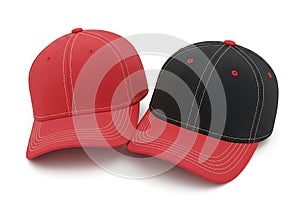 Two baseball caps displayed side by side isolated on white background