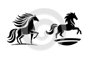 Two dynamic pose Horse running silhouette vector art illustration photo