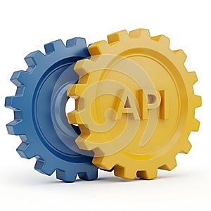 Interlocking gears with api label representing integration and connectivity