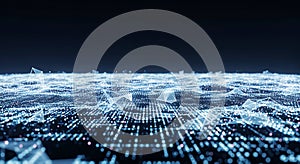 Abstract blue grid forming a futuristic data landscape