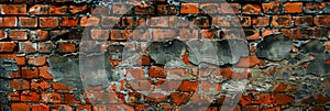 A Red Brick Wall With Peeling Paint background texture. Generative AI