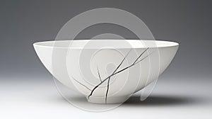 A white bowl with a black design on it.