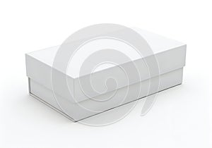 A white rectangular box with a lid on a plain white background