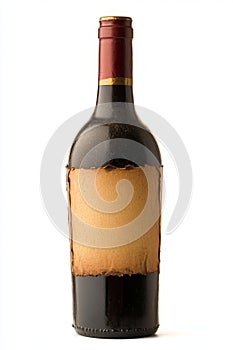 The image shows a wine bottle with an empty label set against a white background