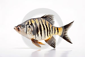 Image of siamese tigerfish on a white background. Underwater animals. Fish. Illustration. Generative AI