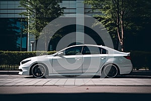 image of Side view white modern car outdoors generative AI