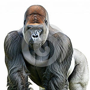 A silverback gorilla isolated on a white background