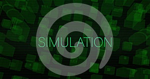 Image of simulation text over city