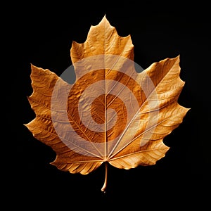 image of a single autumn leaf on the black background