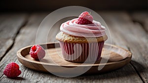 an image of a single perfectly frosted raspberry cupc ai generated
