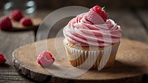 an image of a single perfectly frosted raspberry cupc ai generated