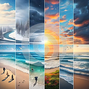 image of a single photo with four frames depicting winter, spring, summer and autumn seasons.
