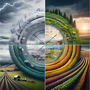 image of a single photo with four frames depicting winter, spring, summer and autumn seasons.