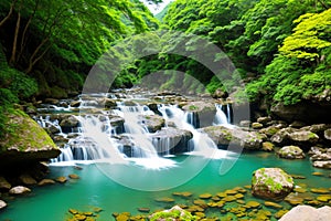 The Siu Chik Sha waterfall at Lohas Park, hk made with Generative AI photo