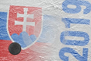 Obrázek slovenské vlajky na hokejové aréně