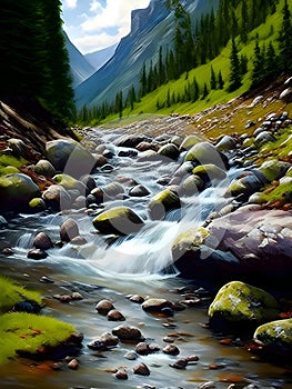 image of the slow exposure photography of water streaming down from the mountainous river.