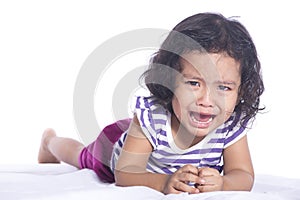 Image of Small child is crying white background