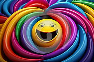 an image of a smiley face surrounded by colorful balloons