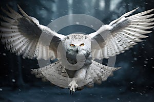 Image of snowy owl flying on clean background. Bird. Wildlife Animals. Illustration, Generative AI