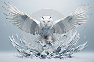 Image of snowy owl flying on clean background. Bird. Wildlife Animals. Illustration, Generative AI